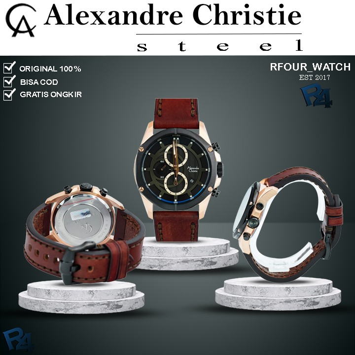 Alexander Christie Pria Kulit Original Jam Tangan Alexandre Christie Terbaru 6589 Laki Laki