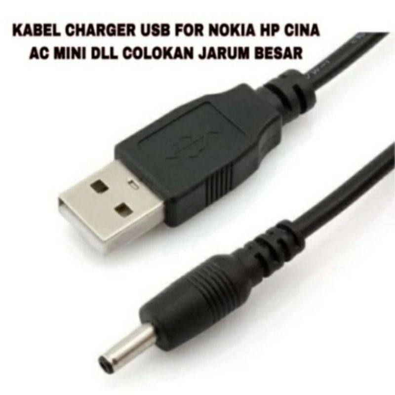 Kabel charger USB jarum besar untuk nokia hp jadul kipas ac mini