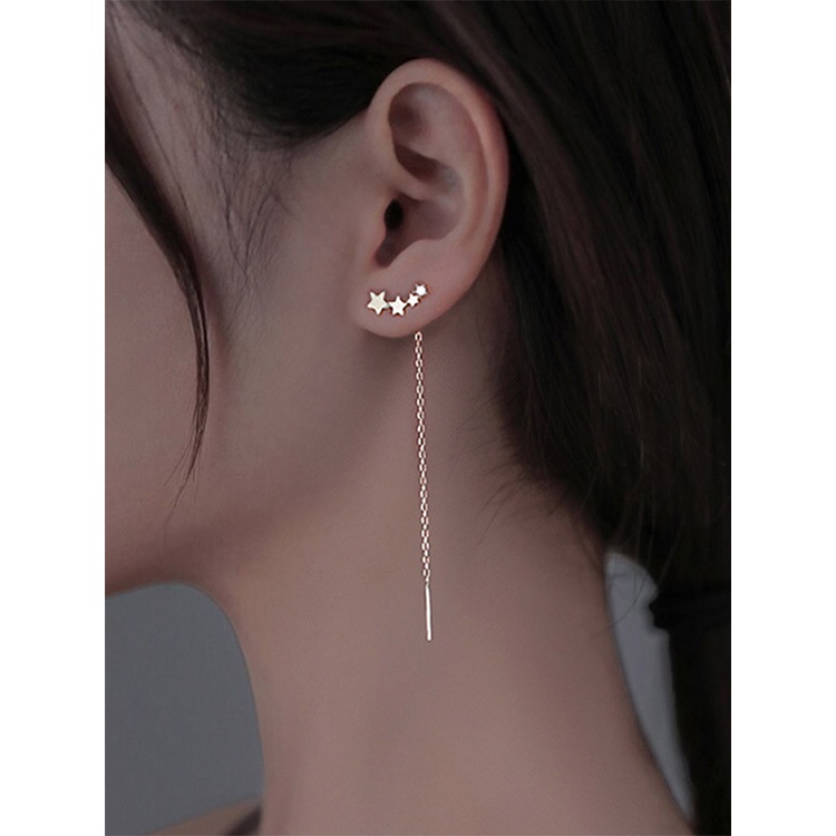 Anting Rantai Rumbai Panjang Bentuk Bintang Warna Silver Untuk Wanita