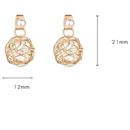 Anting Tusuk Gantung Bahan Sterling silver 925 Desain Sarang Burung + Bola metal hollow + Mutiara Untuk Wanita