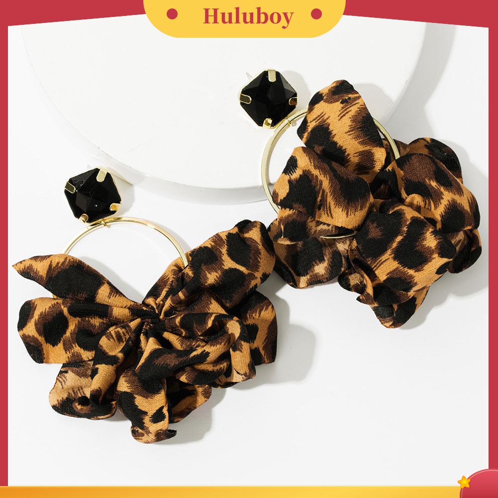 Anting Stud Desain Bunga Renda Leopard Aksen Berlian Imitasi Untuk Wanita