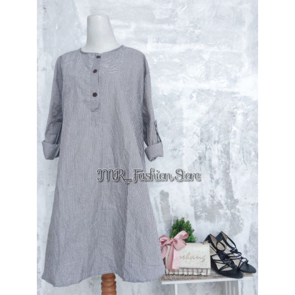 Fissa Tunik Kotak/ Tunik Wanita Size Jumbo XXL/ Kancing Depan BUSUI