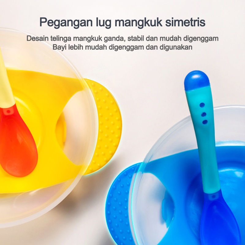 Alat makan bayi/Mangkok sendok tutup  bayi/alat makan bayi silikon anti tumpah/Set alat makan bayi L45