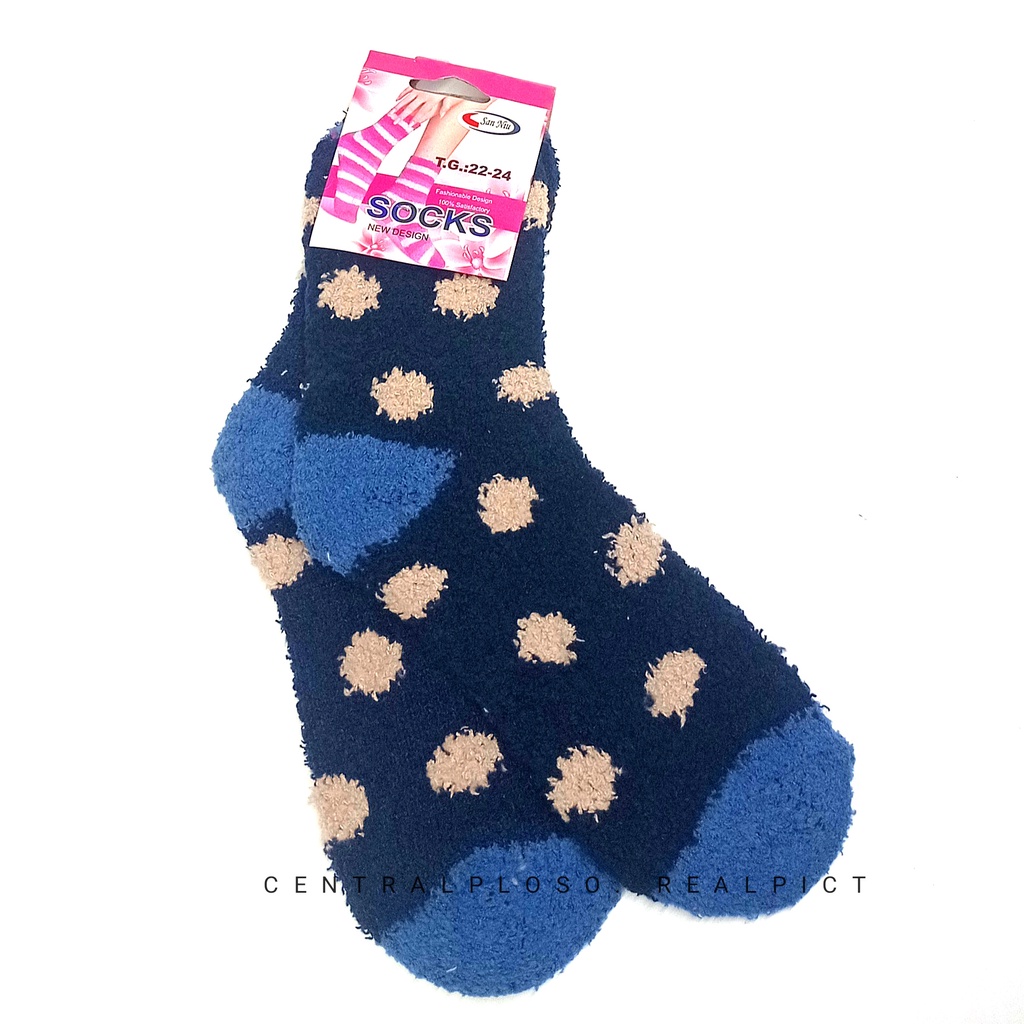 Kaos Kaki Tebal Anti Dingin Sangat Lembut Empuk dan Nyaman Bahan Berkualitas kaos kakicp-Polka Biru Tua