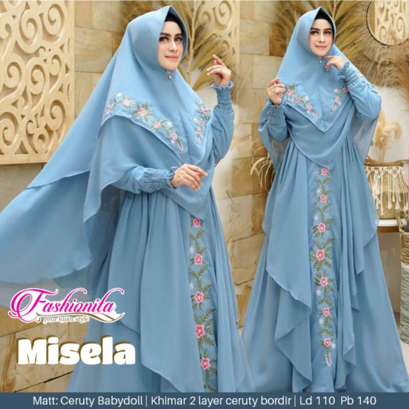 Misela Syari Ceruty Babydoll 2 Layer Full Bordir