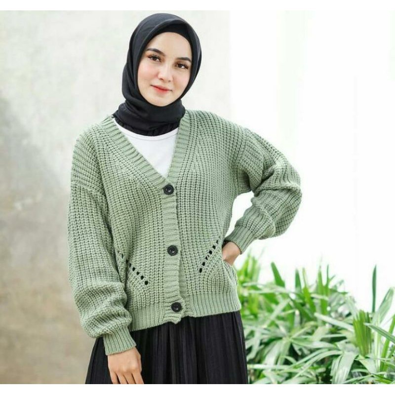 Cardigan Rajut Motif DHIYA | type 3 Get | Rajut TEBAL Premium | Pakaian Rajut Atasan Wanita-Hijau Mint