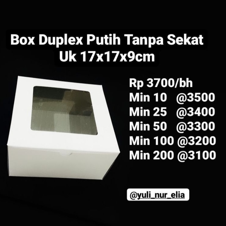 

Box duplex putih ukuran 17x17x9cm tanpa sekat