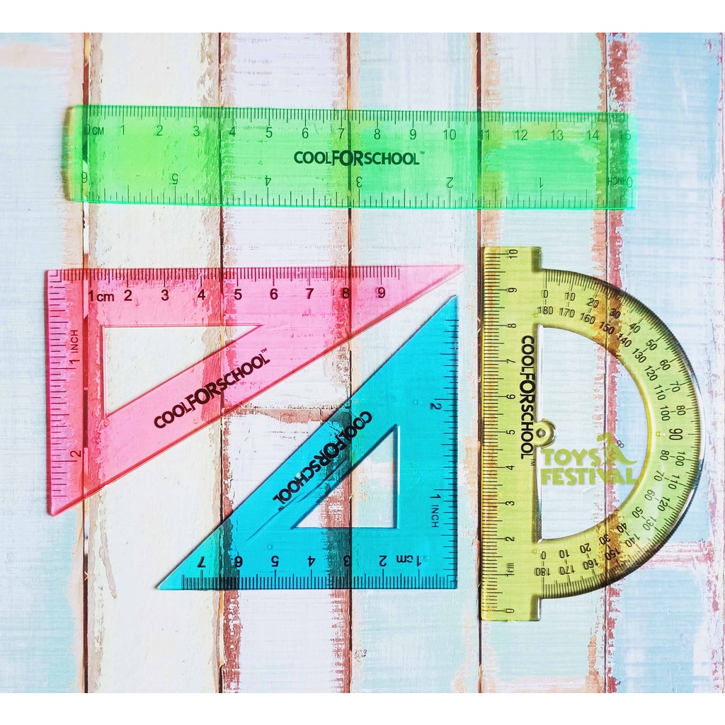 1 Set Isi 4 Pcs Penggaris Edukasi Panjang 15 cm Segitiga dan Busur
