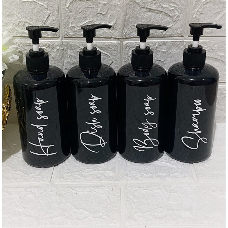 botol HITAM 500ml N28 white edition. aesthetic bottle minimalist refill organizer tempat sabun cair pump estetik