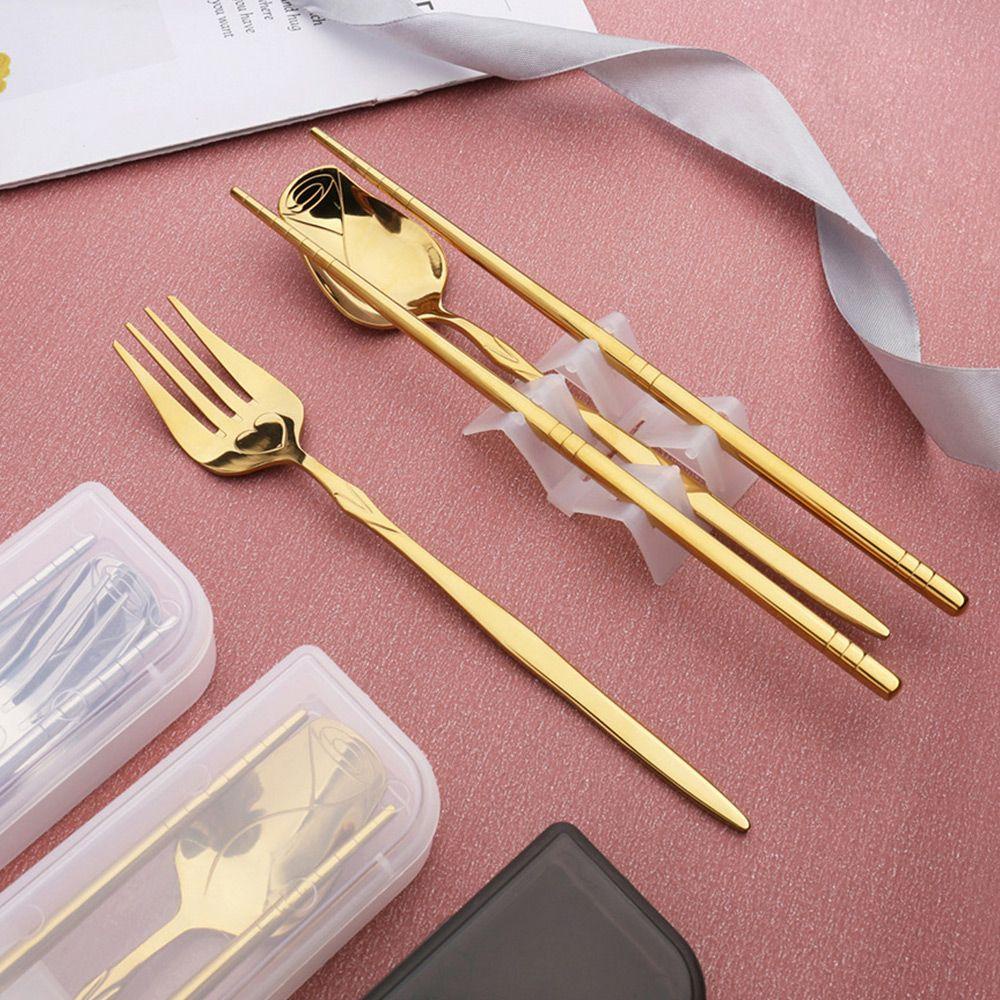 Top Cutlery Set Portable Stainless Steel Set Peralatan Makan Sendok Garpu Sumpit Set