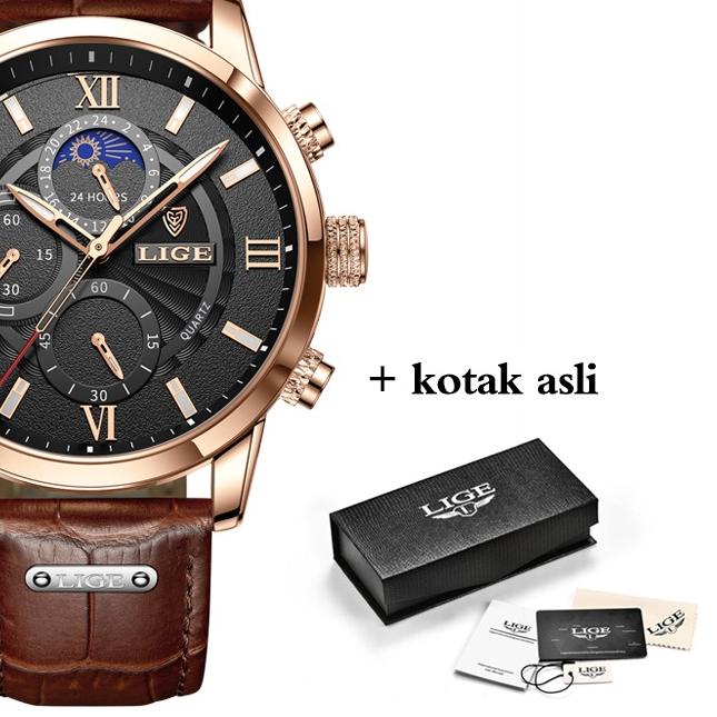 EXCLUSIVELIGE 2022 terbaru original jam tangan pria tali kulit anti air olahraga kronograf jam tangan + kotak|KD9