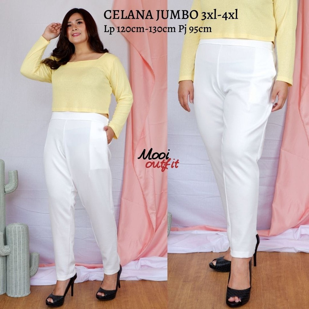 Mooi Outfit - Celana Wanita Kekinian jumbo Terbaru Bahan Scuba Premium Tebal Melar Pinggang Karet Bb 100kg 3xl 4xl