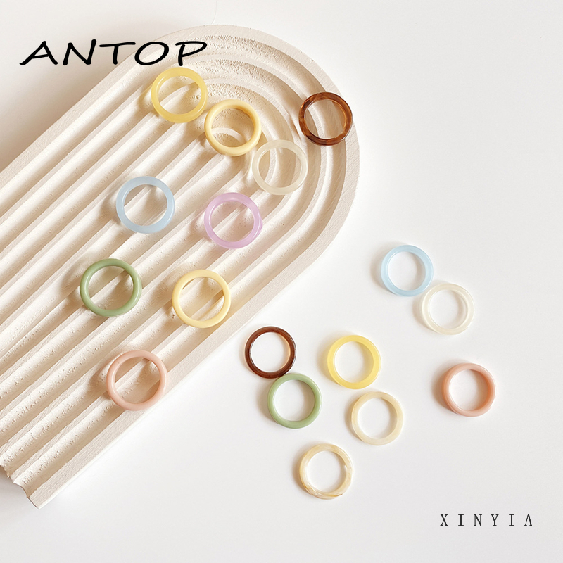 Crystal Resin Cincin Set Candy Colors Acrylic Vintage Finger Akrilik Rings Jewelry Aksesoris Perhiasan ANTOP
