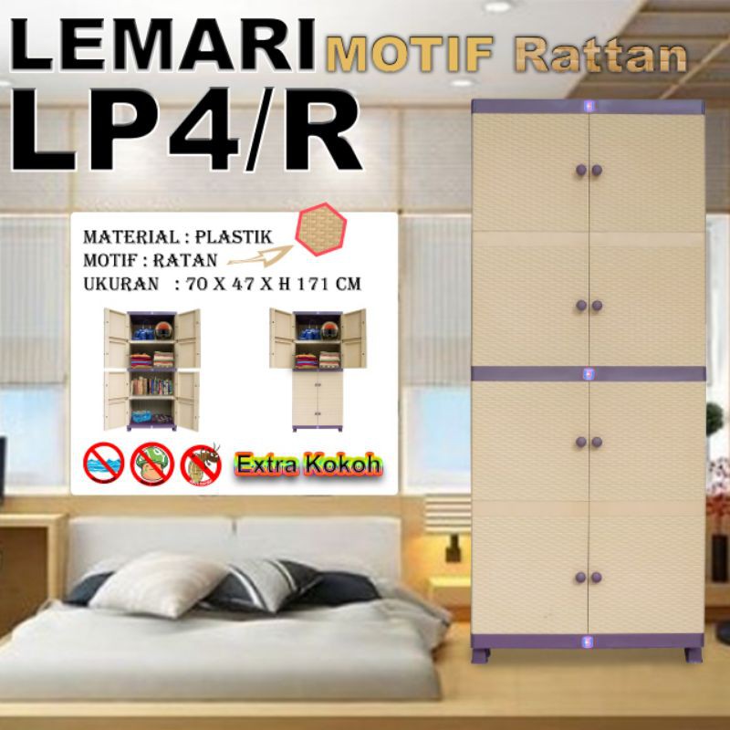 LEMARI PLASTIK MURAH KOKOH DAN KUAT 4 SUSUN MOTIF ROTAN TWINPAN