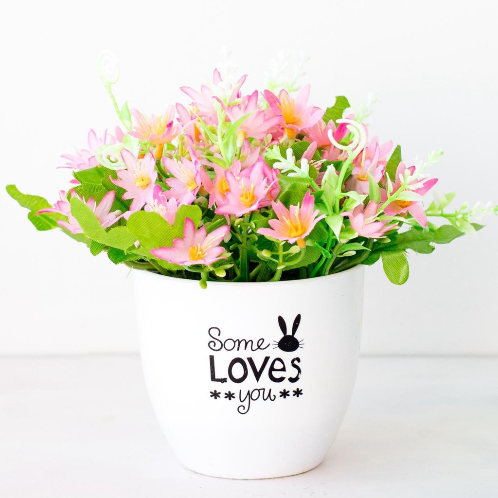 COD/ Bunga TANAMAN BUNGA HIAS POT TANAMAN HIAS DEKORASI RUMAH  DAN BUNGA PLASTIK P2084-Pink