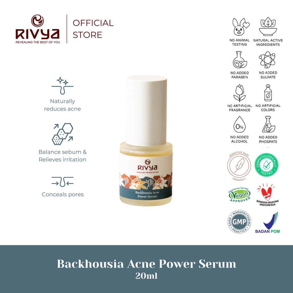 RIVYA Backhousia Acne Power Serum 20ml Serum Untuk Jerawat Aman Untuk  Busui dan Bumil