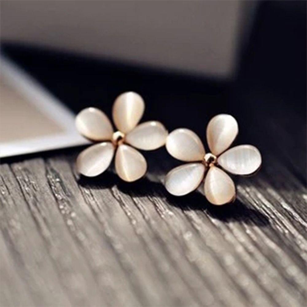 Needway Anting Vingate Fashion Wanita Lucu Korea Perhiasan Halus Bunga Lima Kelopak Opal Earring