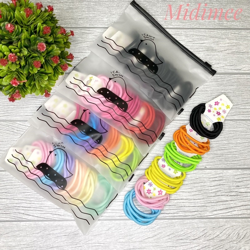 [COD] Ikat Rambut Karet Gelang Polos Elastis Gaya Korea Untuk Wanita Isi 36PCS + FREE POUCH