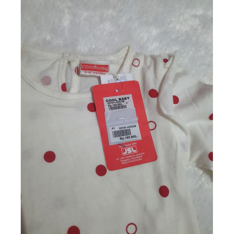 Blus baby perempuan lengan panjang polkadot merah 9-12m