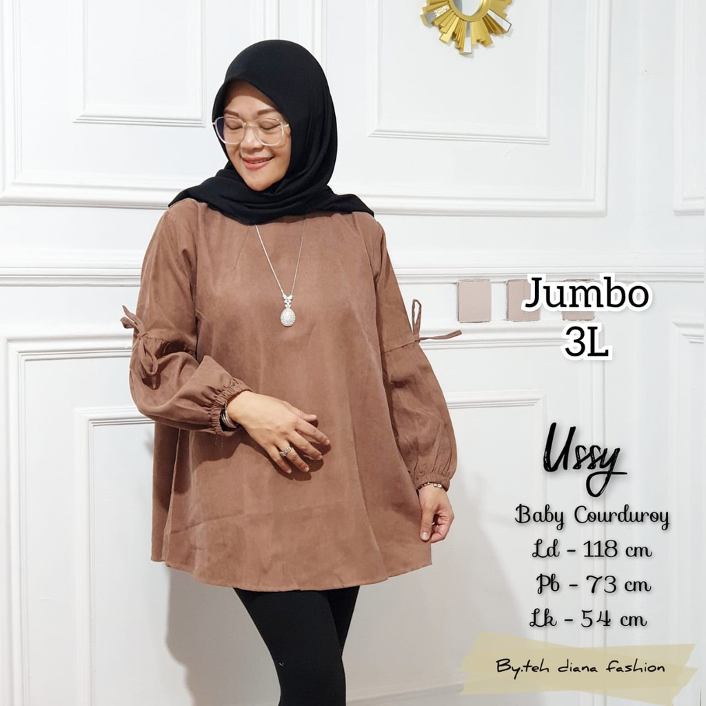 Atasan Wanita Jumbo 3L - Baju Atasan Wanita Terbaru - Blouse Wanita Jumbo 3L Ussy Korduroy Ld 118 Cm-Khaki