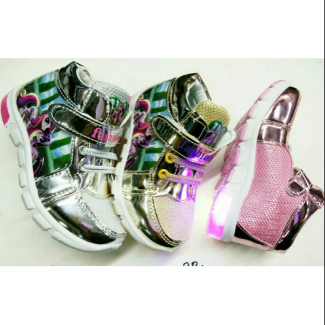 🔥 sepatu anak little pony littlepony perempuan cewek cewe wanita lampu led nyala import