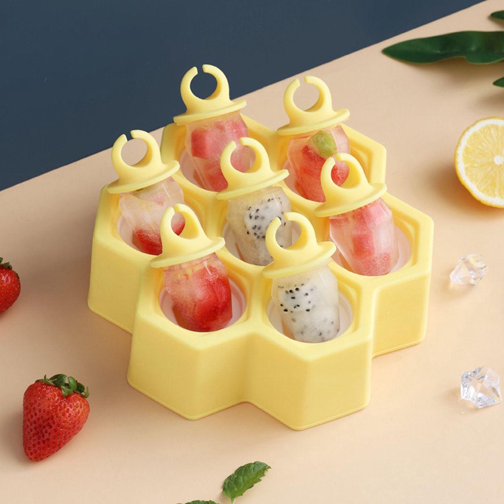 [Elegan] Cetakan Es Loli Anak Dewasa Buatan Sendiri Reusable Kitchen Silicone Honeycomb Shaped Ice Cream Mould