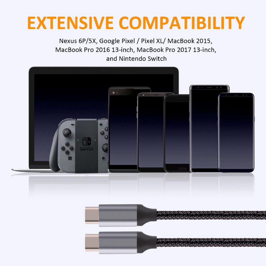 USB C 3.1 Type-C to Type-C Cable Nylon Braided Fast Charger for MacBook Samsung Nintendo Switch