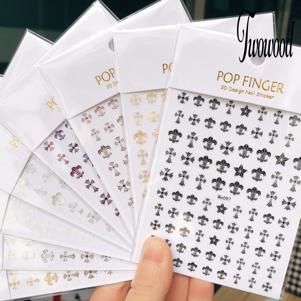 Twowood Stiker Kuku Motif Salib Untuk Nail Art DIY
