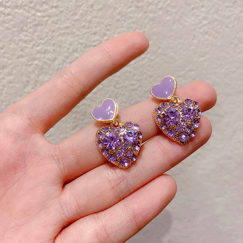 ANTING TUSUK WARNA UNGU BENTUK LOVE PURPLE CRYSTAL LOVE ANTING KOREA