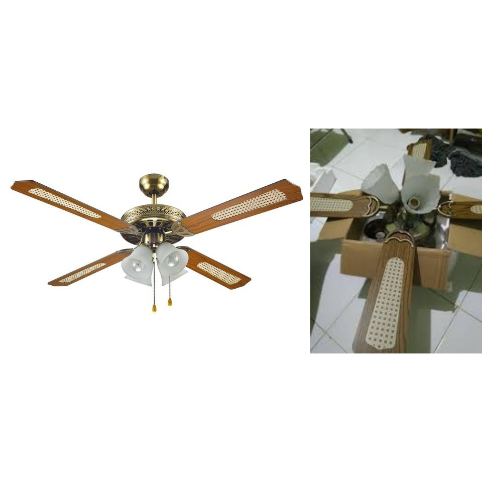 Maspion Uchida CF-125 EAB Kipas Angin Plafon Dekorasi 4 Baling 3 Lampu + Tali Ceiling Fan