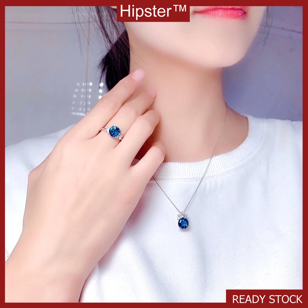 New Fashion Natural Sapphire Pendant Adjustable Ring Delicate Necklace