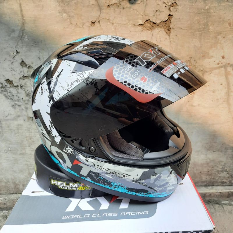 HELM KYT R10 Seri 3 AQUA BLUE - Original Full Face R-10 #3 Visor darksmoke Single Visor