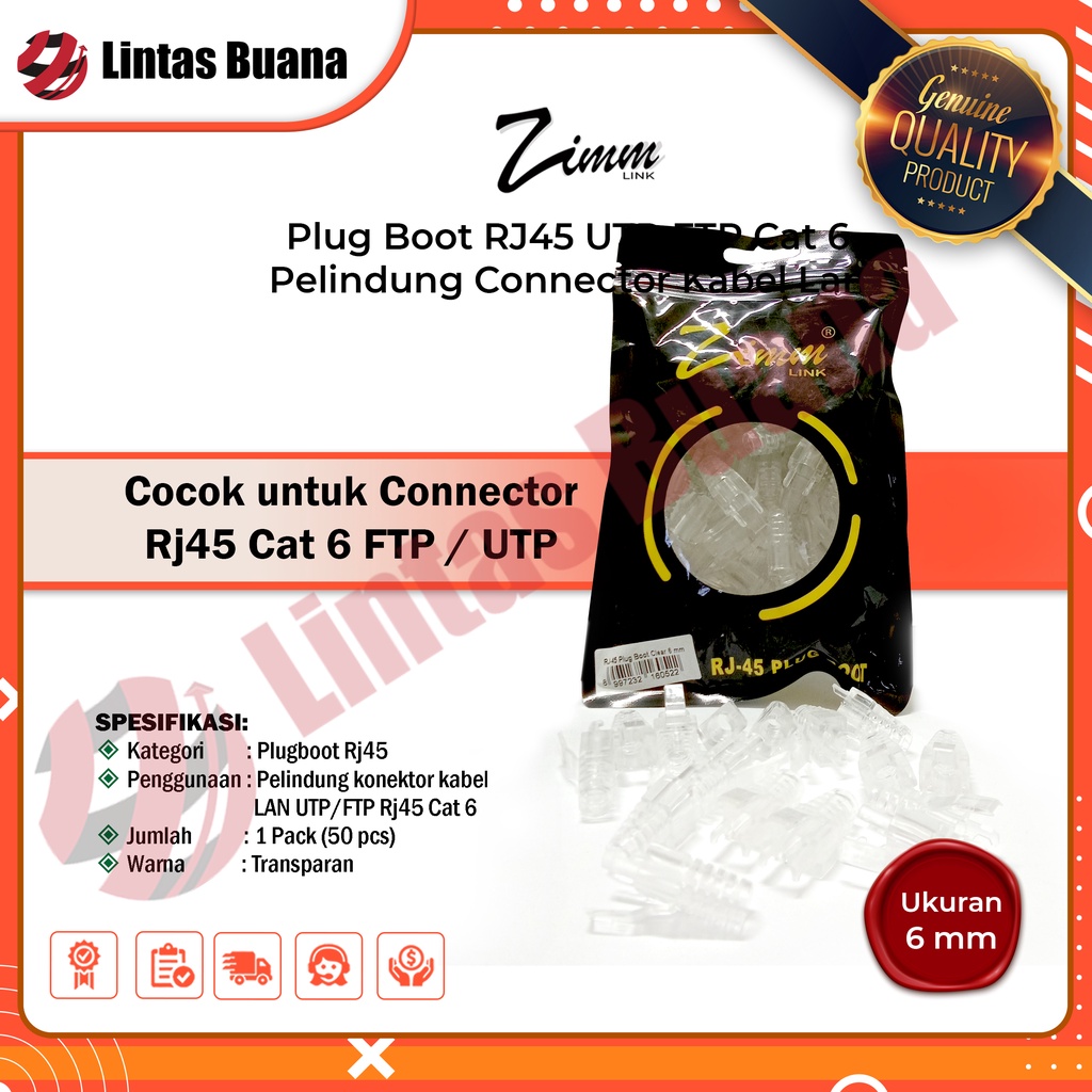 PlugBoot transparan RJ45 UTP FTP CAT6 6mm Pelindung Connector Kabel Lan Zimmlink 1 Pack 50pcs 6 mm C