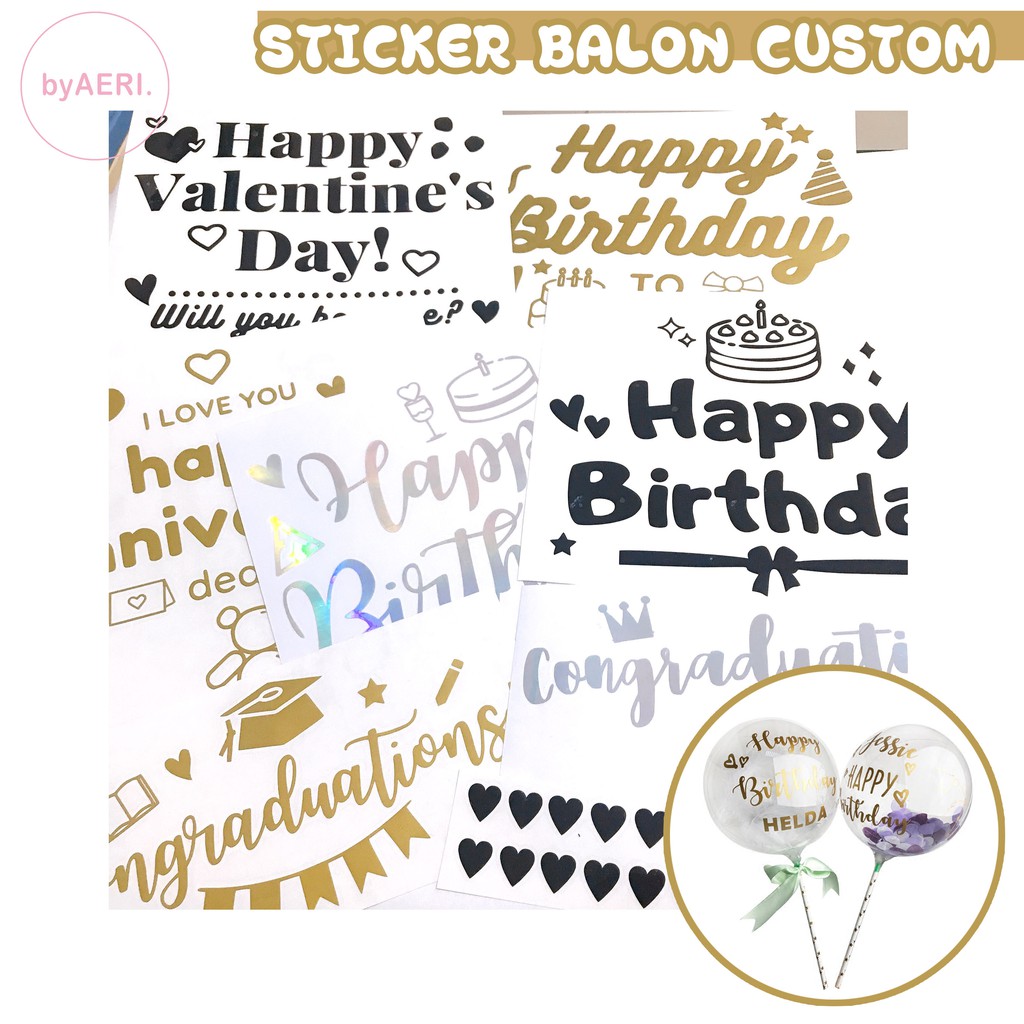 STICKER CUTTING BALON PVC BENING (custom stiker balloon hobo happy birthday graduation)