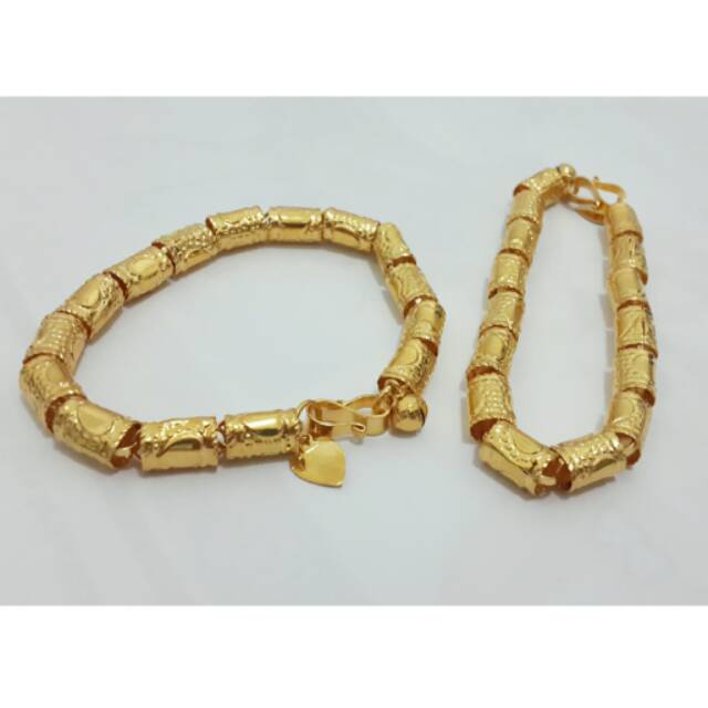 Gelang Bambu ukir lapis emas 24k
