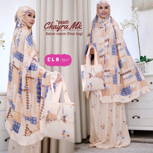Mukenah Chayra Mk by Cla Hijab ORI Free Bag Cantik - Blue Denim