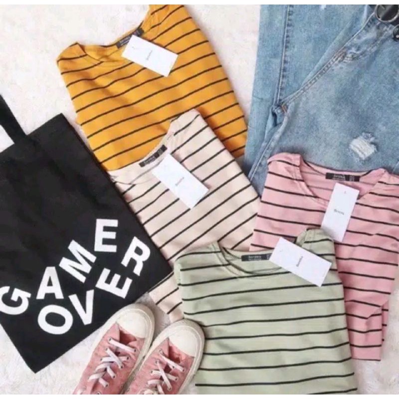 LONGSLEEVE STRIPY KAOS LENGAN PANJANG WANITA MOTIF GARIS ATASAN CEWEK MURAH