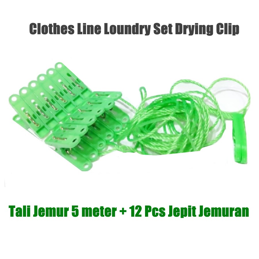 Tali Jemuran 5 Meter Set 12 Pcs Jepit Jemuran