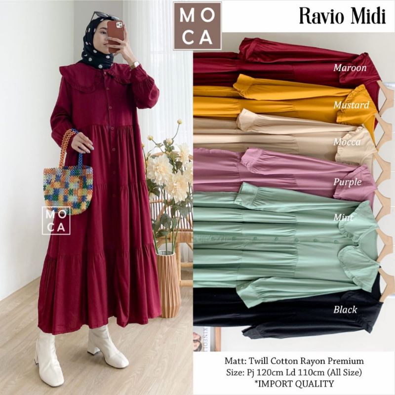 DRESS MIDI WANITA  KATUN RAYON PREMIUM(FULL KANCING)BUSUI