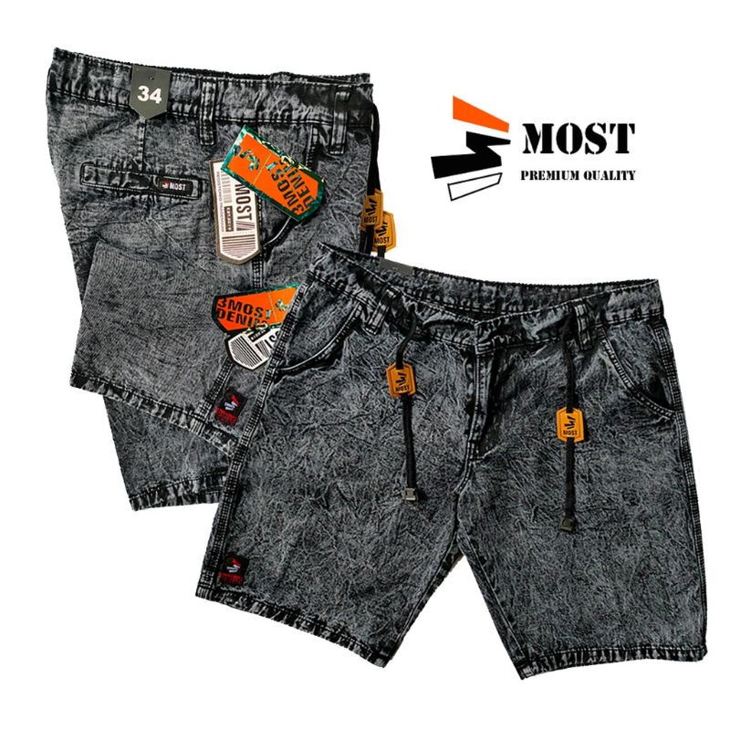 Celana jeans pendek semi jeans sandwash nonstrech