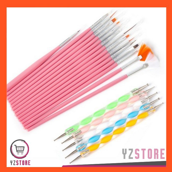 Kuas Kuku Nail Art Brush Kutek Plus Dotting 20 in 1 (J&amp;T COD / Bayar Ditempat) YZ26