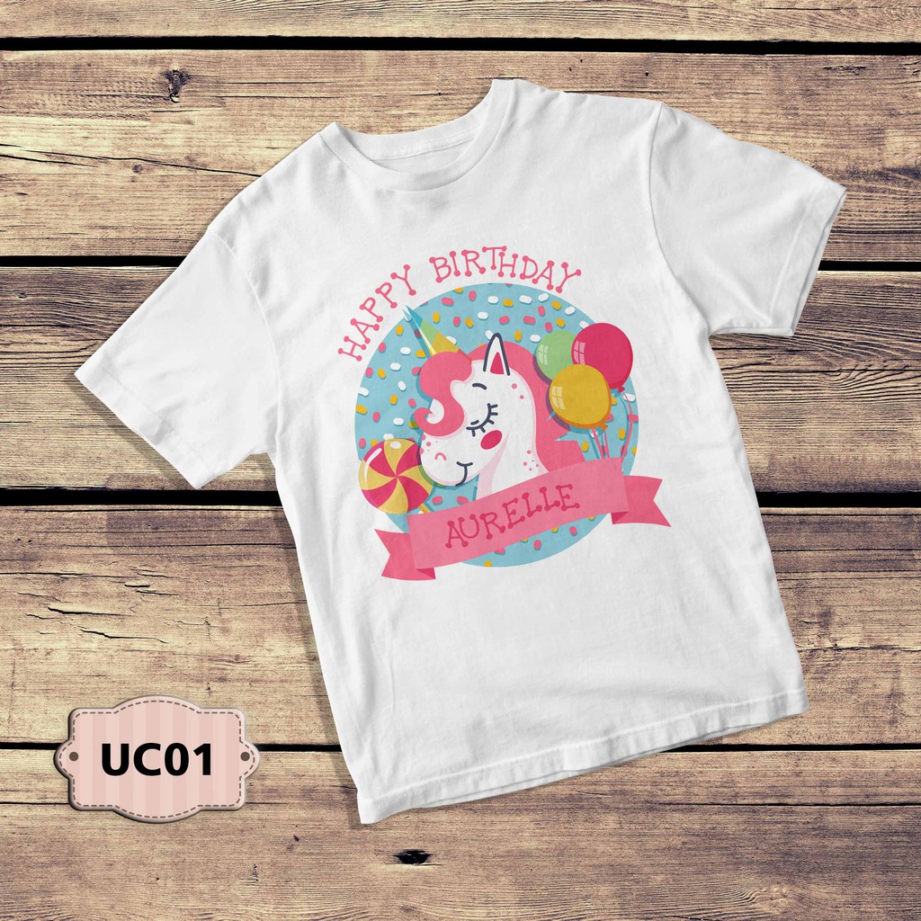 Kaos Set Ultah milad birthday theme cute cat dan unicorn party