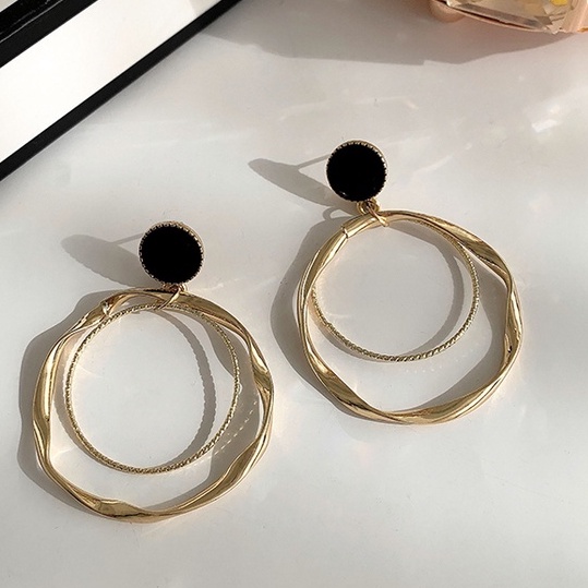 Anting Stud 925 Silver Warna Hitam Gaya Korea Vintage Untuk Wanita