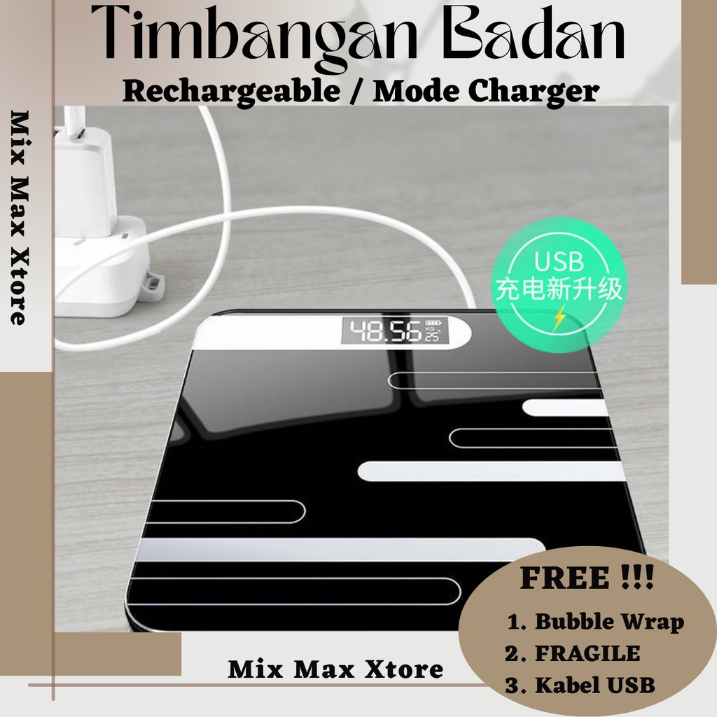 Taffware Timbangan Badan Digital Digipounds + Temperatur USB Rechargeable Version - Black (SC-15U)