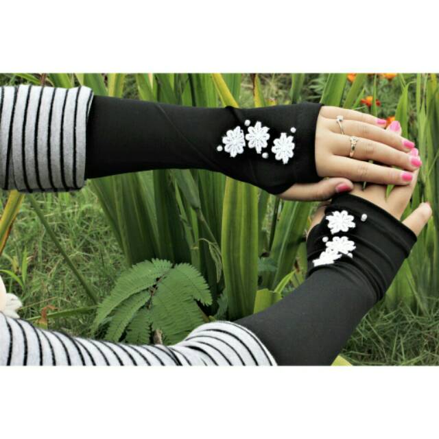 Handsock Jempol FLOWERS MUTIARA / Handsock Jempol Wanita / Handsock muslim  Murah / Grosir Handsock