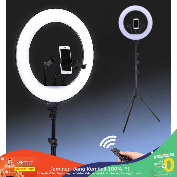 (BISA COD) RVOSTR STUDIO Lampu Halo Ring Light 18Inch 3xHolder+Remote+Tripod JY-460