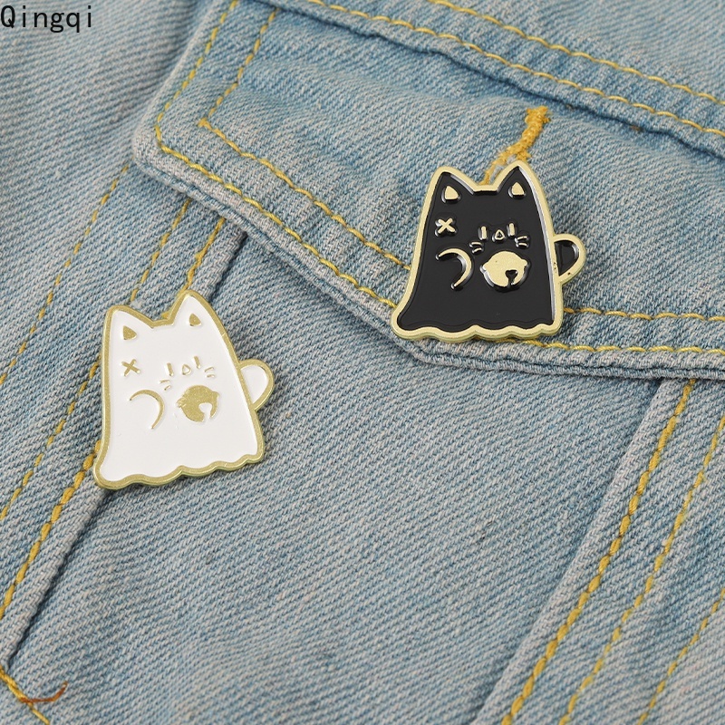 Bros Pin Enamel Bentuk Kartun Kucing Hitam Putih Untuk Hadiah Anak