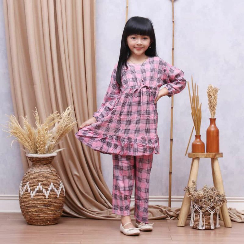 SETELAN ANAK MUSLIM 3-4th,  5-6th(SERUT) setelan anak perempuan setelan panjang cewek rayon lembut harian busana muslimah kekinian harian viral terbaru murah-1