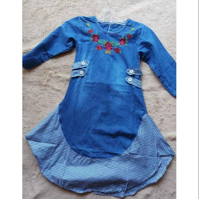 Baju muslim gamis anak denim