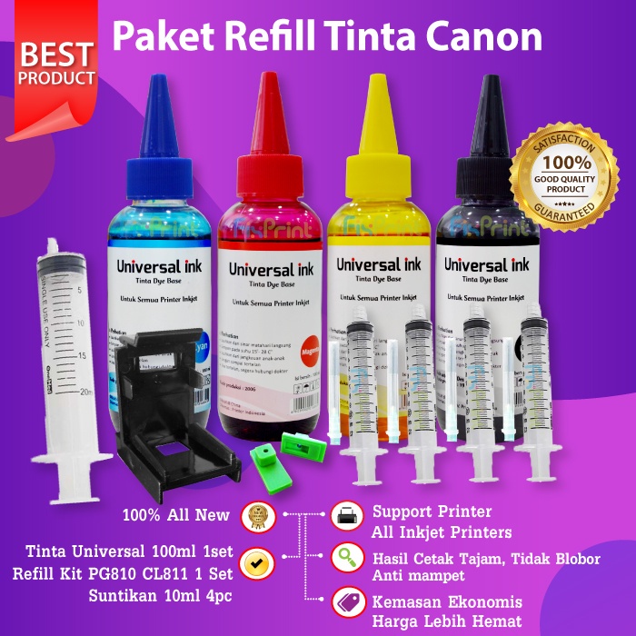 Paket Tinta Canon Refill IP2770 MP258 MP287 E410 MG2570 Mg2577S + Refill Tool Kit Canon 4.9